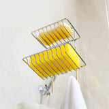 Wall-Mounted 2-Layer Soap Dish with Drain: Bathroom and Kitchen Storage Basket for Accessories