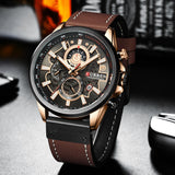 CURREN Men's Sports Luxury Watch: Chronograph, Military Style, Genuine Leather, Waterproof Wristwatch, Masculine Timepiece