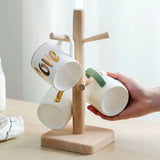 Wooden Tree-Shaped Cup Rack: Countertop Storage Holder with 6 Hooks, Ideal for Tea Cups, Mugs, and Jewelry