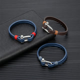 Men's Nautical Double-Strand Leather Bracelet – Stainless Steel U-Shape Clasp | Sporty Bangle Jewelry