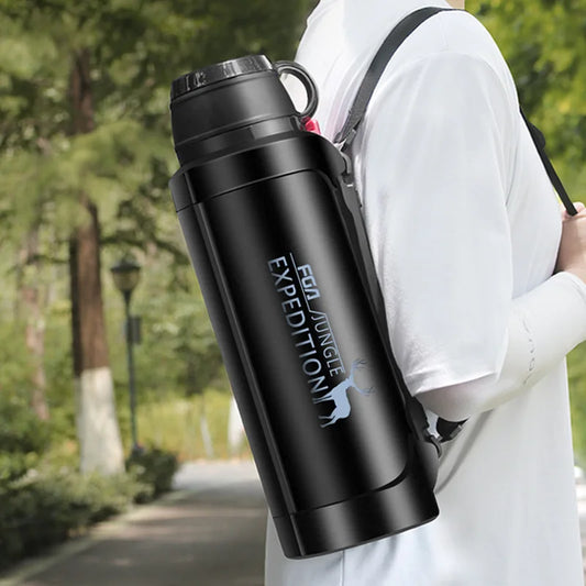 Stainless Steel Military Water Bottle - Portable Travel Thermos for Tea and Coffee, Large Cup Mugs, 1200/1900ML