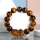 Gold Tiger Eye Stone Beads Bracelet – 8-16mm with Rose Gold Pixiu Charm | Chinese Lucky Beast Jewelry Gift