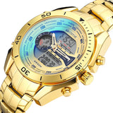 Men’s Luxury Gold Watch – Large Dial Stainless Steel Sport Watch with Digital Quartz Movement