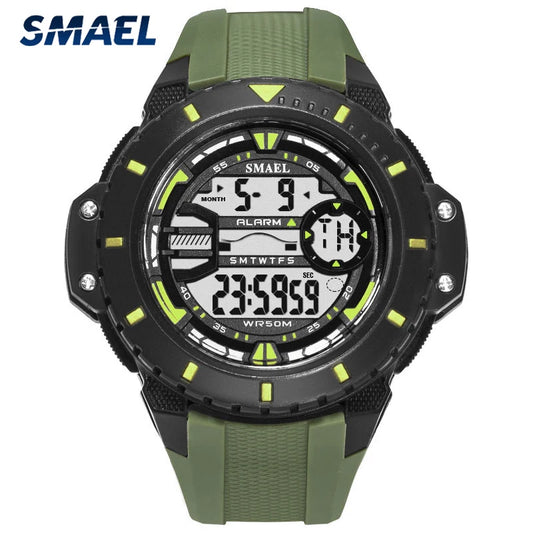 SMAEL Men's Military Watch, Waterproof Casual Sport Watch with LED Digital Analog Quartz,