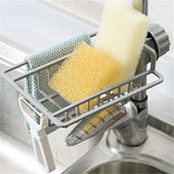 Punch-Free Kitchen Sponge Holder: Hanging Storage Rack with Faucet Clip, Organize Towels and Drain Supplies