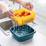 Plastic Double-Layer Vegetable Basket with Lid for Kitchen Sink Organization