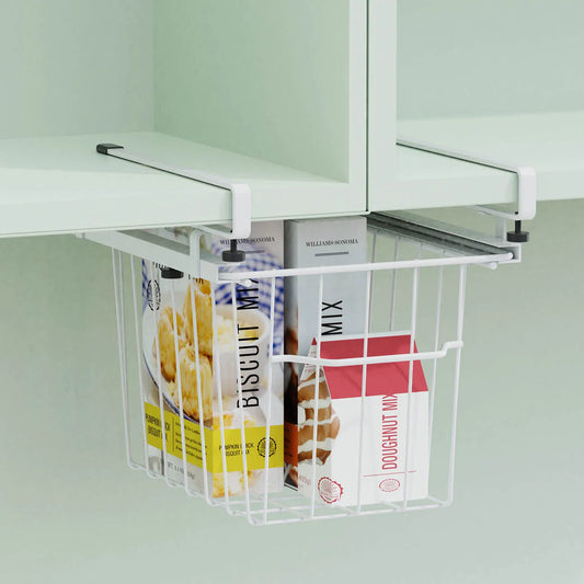 Iron Hanging Storage Baskets for Household Wardrobes and Cabinets: Under-Table Organization Solution