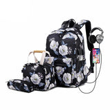 Floral 3-Piece School Backpack Set for Girls: Includes Cute Flower Handbag, Student Pencil Bag, and Children's Backpack for Kids