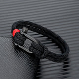 Men's Black Stainless Steel U-Shape Survival Bracelet – Outdoor Camping Rescue Rope with Emergency Shackle