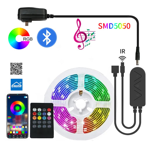 5M RGB LED Strip Light - Flexible RGB Tape, DC12V LED Strips with Innovative IR Bluetooth Music Controller