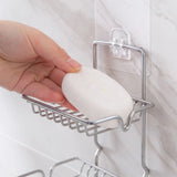 Wall-Mounted 2-Layer Soap Dish with Drain: Bathroom and Kitchen Storage Basket for Accessories