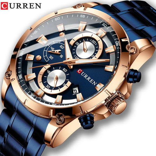 CURREN Men's Top Brand Luxury Sports Quartz Watch: Full Steel, Waterproof, Chronograph, Relogio Masculino