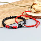 2-Piece Men's Beaded Bracelet Set – 6mm Natural Onyx Stone with Braided Dumbbell & Barbell Charm | Fitness Jewelry for Men