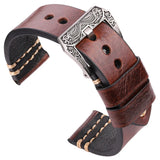 Handmade Leather Watchband - 20mm, 22mm, 24mm Genuine Cowhide Straps in 4 Colors with Retro Steel Buckle