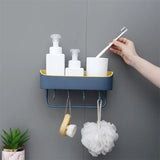 Punch-Free Bathroom Shelves: Storage Rack with Hooks, Space-Saving Towel Holder