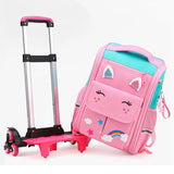 Adorable Kids' Wheel Backpack - 3D Cartoon School Backpack for Girls - Trolley School Bag with 6 Wheels, including a Cute Kawaii Book Bag