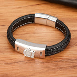 Men's Luxury Leather Bracelet with Stainless Steel & Cubic Zirconia – Magnetic Buckle | Classic Birthday Gift and Best-Selling Accessory