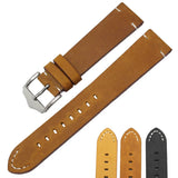 Premium Genuine Cowhide Leather Watch Strap – Black & Dark Brown Bands for Men & Women | 18mm, 20mm, 22mm with Stainless Steel Silver Polished Buckle