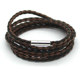 Men's Wrap Long Black & Brown Leather Bracelet – 5-Lap Sporty Fashion Bangle | Charm Gift with Velvet Bag