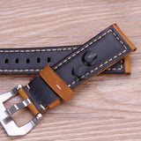 Handmade Italian Genuine Leather Watchband – 22mm/24mm Vintage Strap for PAM Watches with Silver and Black Stainless Steel Pin Buckle