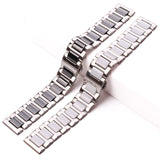 Stainless Steel Watchband with Ceramic Links: Available in 16mm, 18mm, 20mm - Men's and Women's White or Black Strap