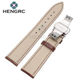 High-Quality Genuine Leather Watchbands for Men and Women, Available in 18mm to 24mm, Black and Brown, with Deployment Clasp