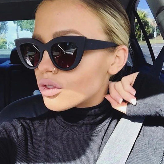 VIVIBEE Trends Cat Eye Girl Sunglasses 2024 Vintage Sun Glasses for Women Designer Brand Luxury Ladies Black Shades