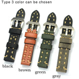 Italian Authentic Leather Watchband Bracelet, Thick Strap with Metal Buckle, Sizes 24mm, 22mm, 20mm, Clasp Accessories