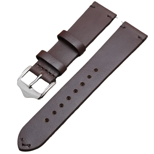 Elegant Handmade Retro Leather Watch Strap – Genuine Leather Band for Men & Women | 18mm, 20mm, 22mm Silver Polished Buckle