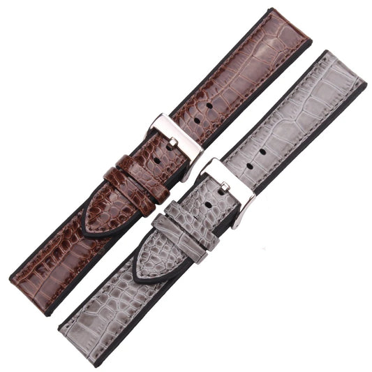 Genuine Leather & Rubber Waterproof Watchband – Coffee & Gray Diving Strap for Men & Women | 20mm, 22mm