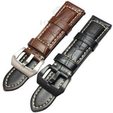 Handmade Retro Genuine Leather Watchband – 22mm/24mm Strap with Stainless Steel Buckle for Men and Women