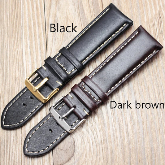 Handmade Vintage Genuine Leather Watchbands – Black & Dark Brown Straps with Steel Pin Buckle | 18mm to 24mm Sizes Available