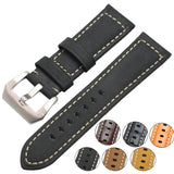 Handcrafted Vintage Watchbands - 22mm and 24mm Genuine Leather Straps for Men, Classic Soft Design with Silver Buckle