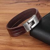 Men's Classic Toggle-Clasp Double-Layer PU Leather Bracelet – Available in Black, Brown, Orange | Stylish Jewelry Gift