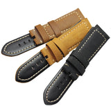 Handmade Retro Genuine Leather Watchband – 22mm/24mm Strap with Stainless Steel Buckle for Men and Women