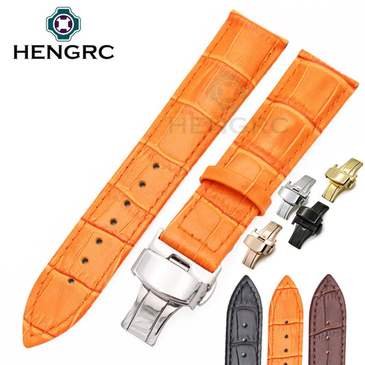 Durable Genuine Leather Watchbands for Men and Women, 20mm and 22mm, High-Quality Strap with Deployment Clasp Accessories