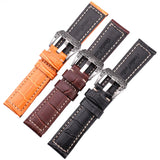 Genuine Italian Leather Watch Straps: 22mm and 24mm Thick, Handmade and Soft with Retro Steel Buckle