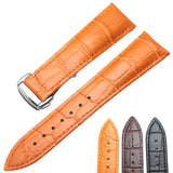 Genuine Leather Watchbands - 20mm and 22mm Black, Brown, and Orange Replacement Straps with Metal Steel Buckle