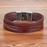 Men's Classic Toggle-Clasp Double-Layer PU Leather Bracelet – Available in Black, Brown, Orange | Stylish Jewelry Gift