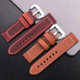 Retro Handmade Cowhide Leather Watchband, Available in 5 Colors for Men and Women, Stainless Steel Buckle, 22mm and 24mm Sizes