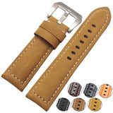 Handmade Retro Genuine Leather Watchband – 22mm/24mm Strap with Stainless Steel Buckle for Men and Women