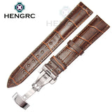 High-Quality Genuine Leather Watchbands for Men and Women, Available in 18mm to 24mm, Black and Brown, with Deployment Clasp