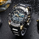 STRYVE Men's Fashion Gold Luxury Sports Watch, Multifunction Quartz Analog Military Digital Wristwatch for Men