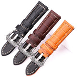 Genuine Leather Watchbands for Men, 22mm and 24mm, in Black, Brown, and Orange, with Retro Brushed Buckle