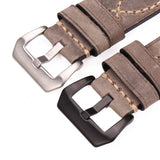 Handcrafted Genuine Leather Watchbands for Men and Women, Available in Black, Brown, Green, and Gray, 22mm 24mm Thick Strap with Steel Buckle