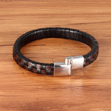 High-Quality Braided Leather Bracelet – Lattice Design with Stainless Steel Magnetic Clasp | Unisex Friendship Jewelry Gift