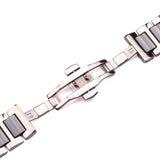 Stainless Steel Watchband with Ceramic Links: Available in 16mm, 18mm, 20mm - Men's and Women's White or Black Strap