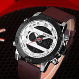 SMAEL Men's Leather Quartz Watch, Digital LED Army Military Sports Wristwatch with Jewelry Bracelet