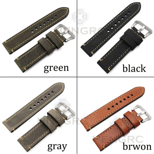 Thick Genuine Leather Watchband Bracelet with Metal Steel Buckle, Available in 24mm, 22mm, 20mm, Watch Strap Accessories