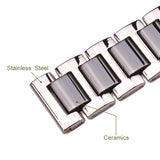 Stainless Steel Watchband with Ceramic Links: Available in 16mm, 18mm, 20mm - Men's and Women's White or Black Strap